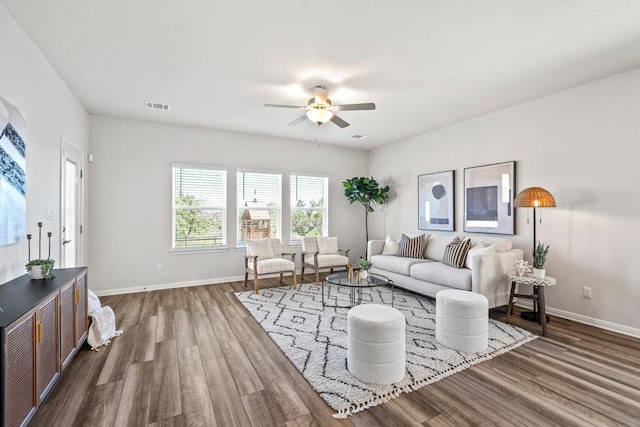 207 El Capitan Loop, Dripping Springs, TX 78620 - living area with dark wood finished floors and a ceiling fan
