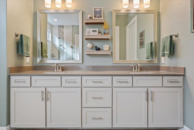 202 Iron Rail Ln, Georgetown, TX 78633 - full bath with double vanity and a stall shower