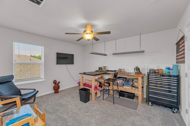 133 Fairmeadow Downs Dr, Hutto, TX 78634 - home office with carpet flooring and ceiling fan
