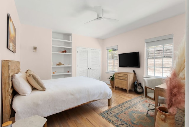 1608 Hether St, Austin, TX 78704 - bedroom with wood finished floors, a closet, and ceiling fan