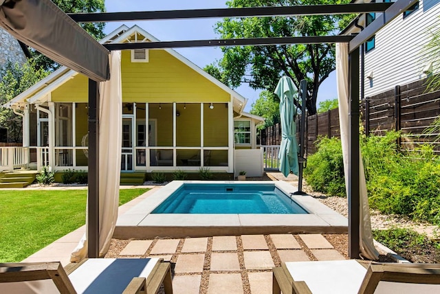 1608 Hether St, Austin, TX 78704 - view of pool featuring a sunroom, a swimming pool, and a patio area