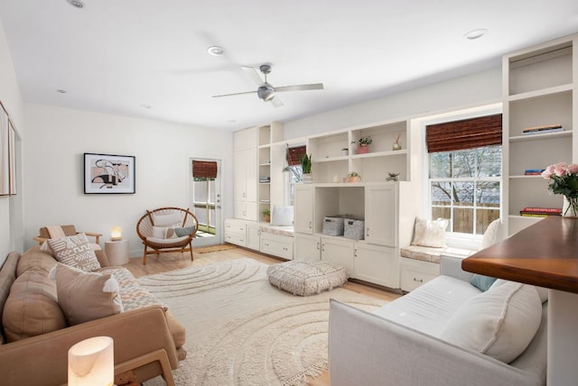 1608 Hether St, Austin, TX 78704 - living room featuring ceiling fan and light wood-style flooring