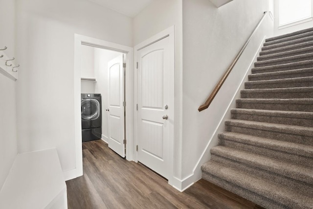 18017 Prato Dr, Pflugerville, TX 78660 - stairs featuring washer / clothes dryer and wood finished floors