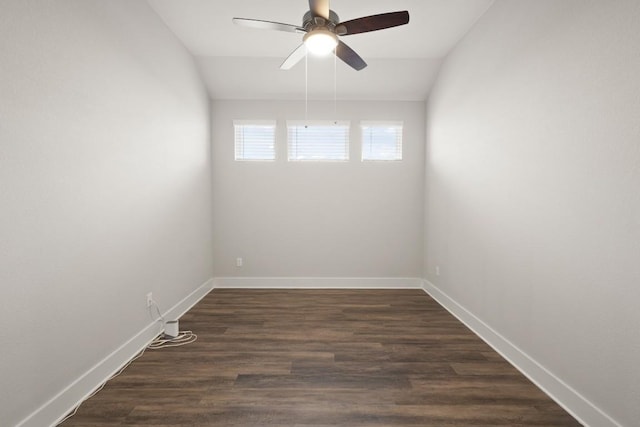 18017 Prato Dr, Pflugerville, TX 78660 - unfurnished room featuring vaulted ceiling, a ceiling fan, and dark wood-style flooring