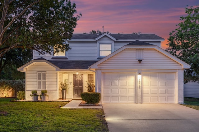 2616 Aylesbury Ln, Austin, TX 78745 - traditional-style home with concrete driveway, a garage, a front yard, and a shingled roof