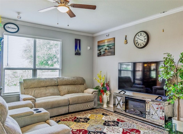 2471 Sunrise Rd Unit 35, Round Rock, TX 78664 - living room with healthy amount of natural light, ceiling fan, and ornamental molding