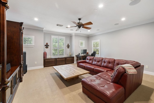 1036 Liberty Park Dr Unit 46, Austin, TX 78746 - living area featuring recessed lighting, a ceiling fan, a desk, healthy amount of natural light, and light colored carpet