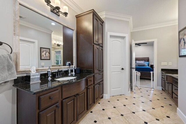 1036 Liberty Park Dr Unit 46, Austin, TX 78746 - full bathroom featuring ornamental molding, vanity, ensuite bathroom, and tile patterned flooring