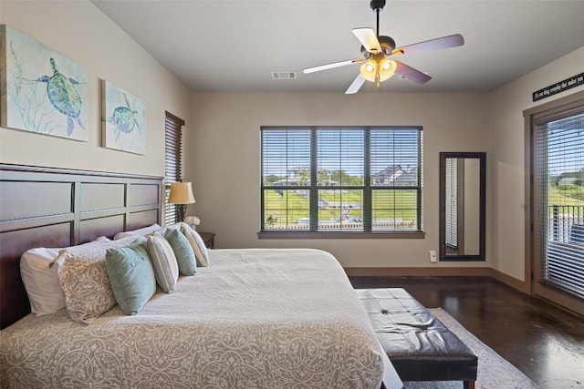 186 Sleepy Oaks Dr, Kingsland, TX 78639 - bedroom with finished concrete floors and ceiling fan