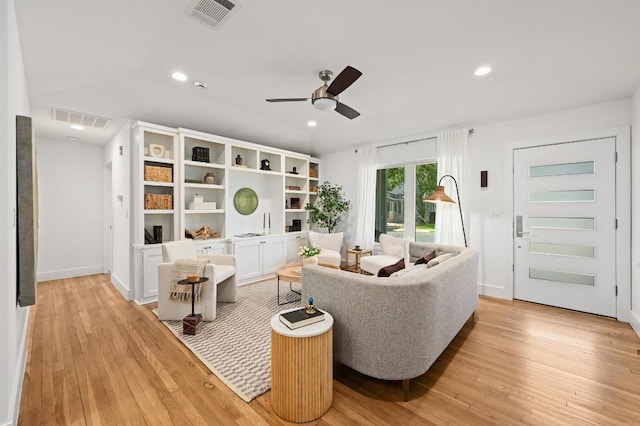 1010 Karen Ave, Austin, TX 78757 - living area featuring a ceiling fan, light wood-style flooring, and recessed lighting