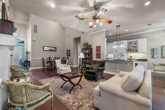 7815 Moritz Ln, Austin, TX 78731 - living room featuring ceiling fan, wood finished floors, recessed lighting, and a towering ceiling