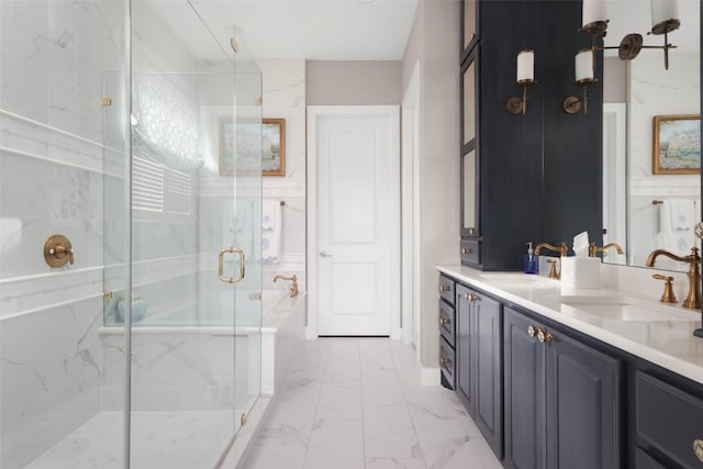 303 Marina View Ct Unit 23A, Austin, TX 78734 - full bath with marble finish floors, double vanity, and a marble finish shower