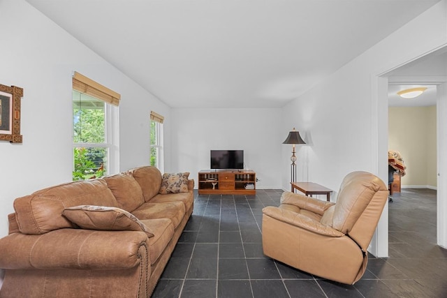 1209 Clearfield Dr, Austin, TX 78758 - living room featuring dark tile patterned floors and baseboards