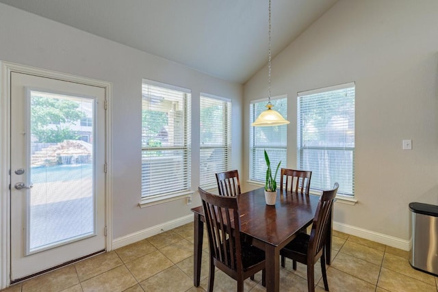 2843 Nolina Ln, Round Rock, TX 78681 - dining area with light tile patterned flooring and high vaulted ceiling