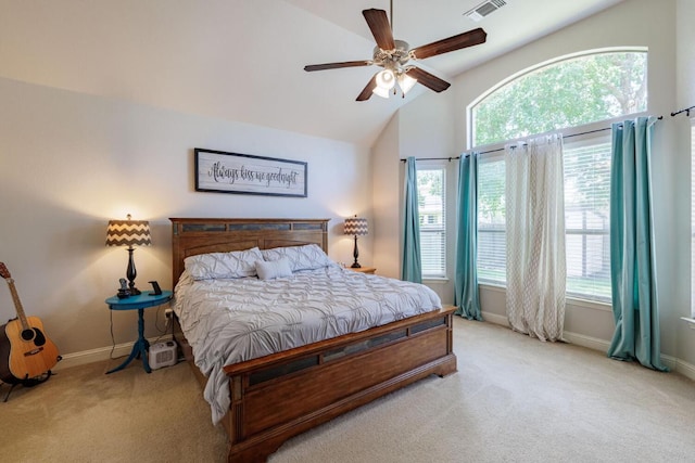 2843 Nolina Ln, Round Rock, TX 78681 - carpeted bedroom featuring vaulted ceiling and ceiling fan