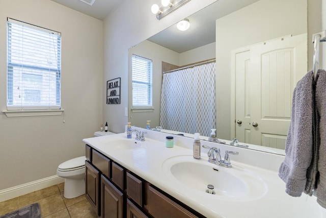 2843 Nolina Ln, Round Rock, TX 78681 - full bathroom with double vanity, tile patterned flooring, and a shower with curtain