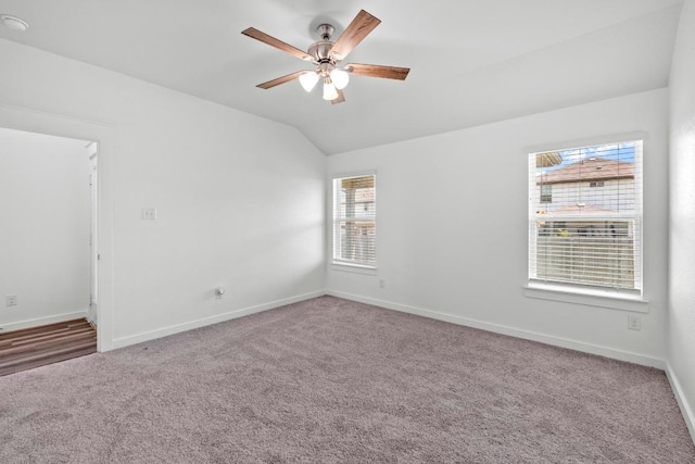 225 Lambert St, Leander, TX 78641 - empty room featuring carpet flooring, ceiling fan, and lofted ceiling