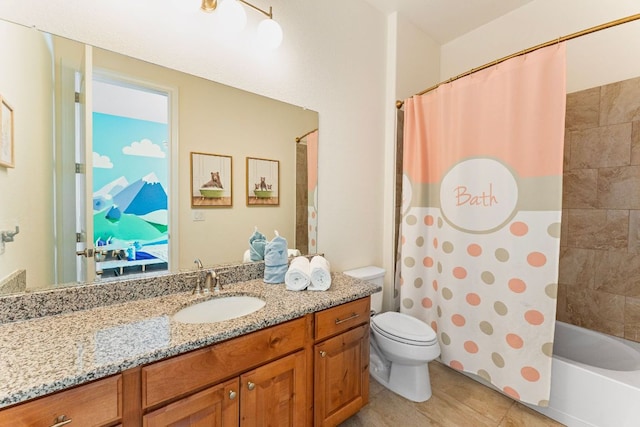 1821 Gilded Crest Dr, Leander, TX 78641 - full bath with tile patterned floors, vanity, and shower / bathtub combination with curtain