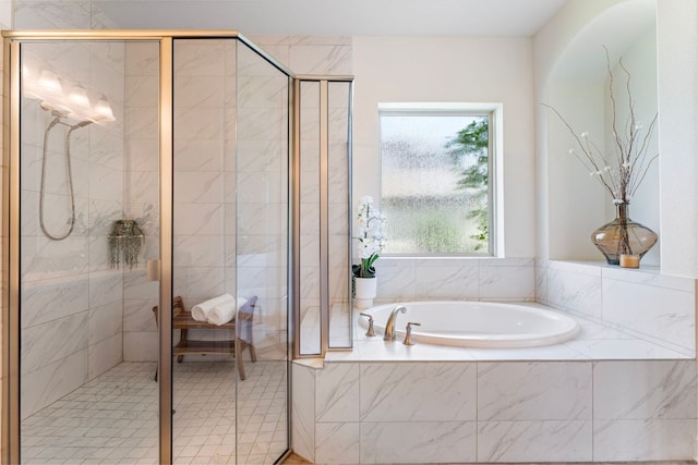 1821 Gilded Crest Dr, Leander, TX 78641 - full bathroom featuring a garden tub and a stall shower