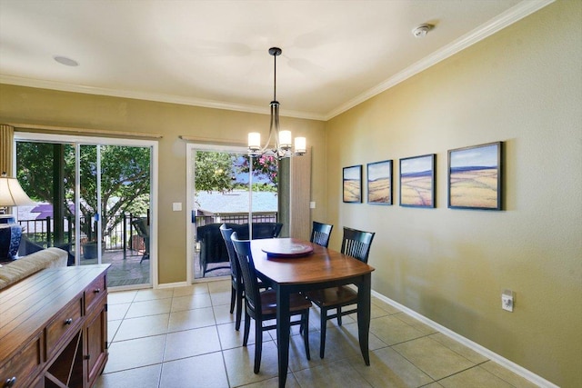 203 Mustang Island Trl, Georgetown, TX 78633 - dining room featuring a chandelier, light tile patterned floors, and ornamental molding