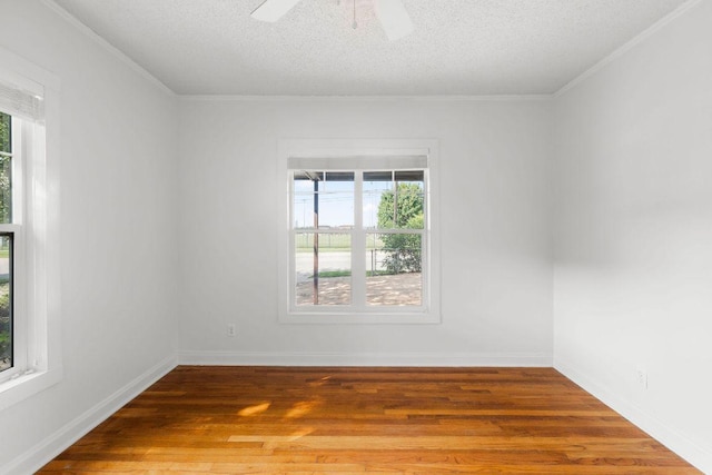 506 W 51st St Unit A, Austin, TX 78751 - unfurnished room with plenty of natural light, a textured ceiling, wood finished floors, a ceiling fan, and crown molding