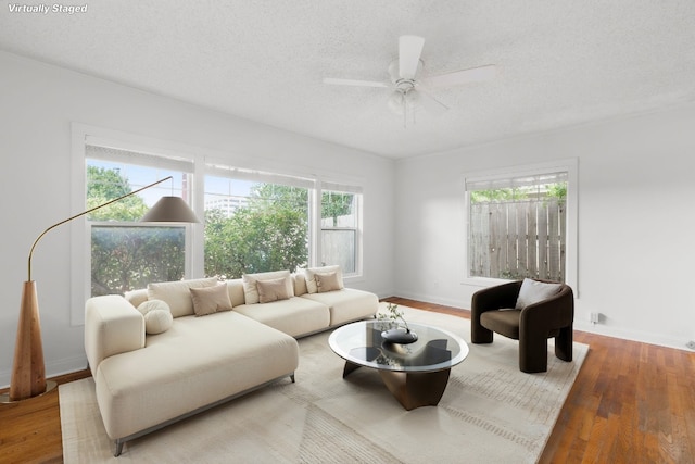 506 W 51st St Unit A, Austin, TX 78751 - living area with plenty of natural light, wood finished floors, a ceiling fan, and a textured ceiling