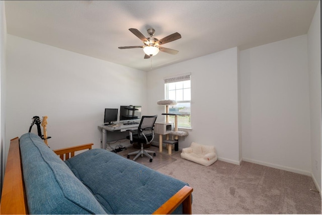 625 Aplite Pass, Maxwell, TX 78656 - carpeted office space featuring a ceiling fan and baseboards
