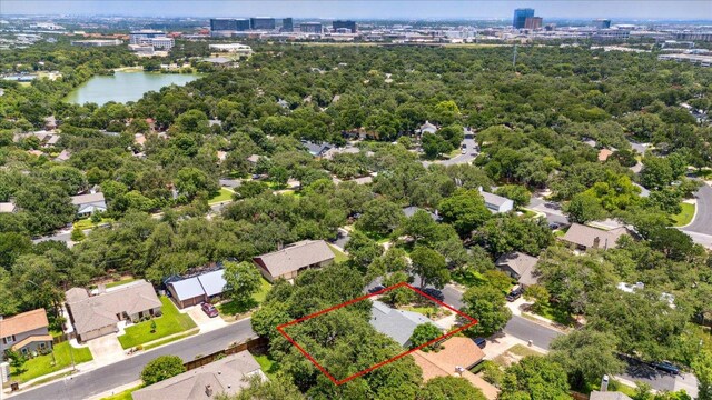 11308 Toledo Dr, Austin, TX 78759 - aerial view of property's location featuring property parcel outlined and a nearby body of water