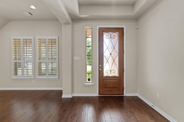 7901 Arbor Knoll Ct, Lago Vista, TX 78645 - foyer featuring dark wood-style flooring and baseboards