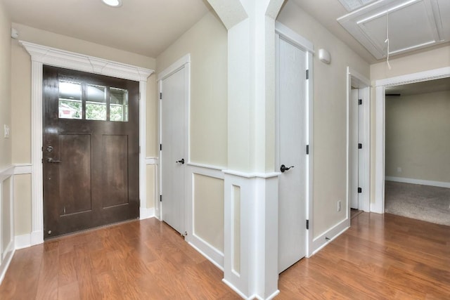 2106 San Jose St, Georgetown, TX 78626 - foyer entrance with wood finished floors and arched walkways