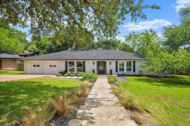 8714 Silverhill Ln, Austin, TX 78759 - ranch-style home featuring concrete driveway, an attached garage, brick siding, and a shingled roof