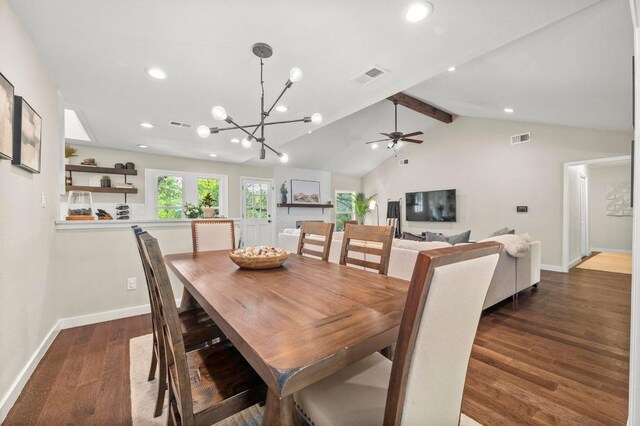8714 Silverhill Ln, Austin, TX 78759 - dining area with dark wood-style floors, recessed lighting, ceiling fan, and a chandelier