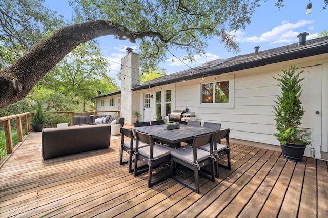 8714 Silverhill Ln, Austin, TX 78759 - wooden terrace featuring an outdoor hangout area, outdoor dining area, and grilling area