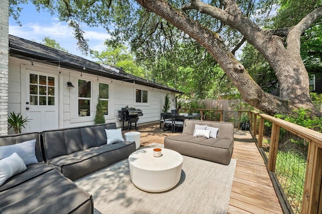 8714 Silverhill Ln, Austin, TX 78759 - deck featuring an outdoor living space, a grill, and outdoor dining space