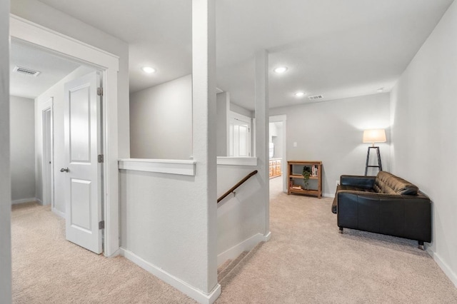 1516 Honaker Way, Leander, TX 78641 - hall featuring carpet flooring, an upstairs landing, and recessed lighting
