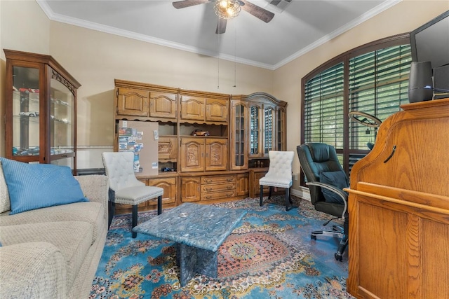 3516 Valley Mist Ct, Temple, TX 76502 - office with ornamental molding and a ceiling fan