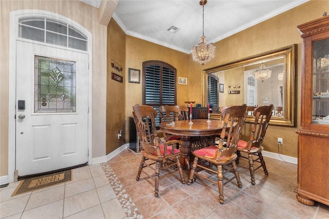 3516 Valley Mist Ct, Temple, TX 76502 - dining room featuring a chandelier, light tile patterned floors, and crown molding
