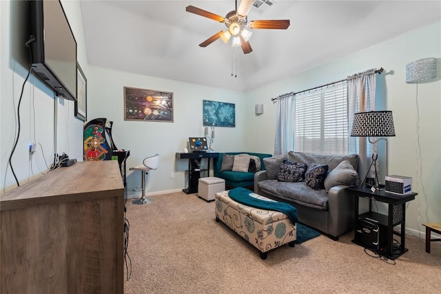 3516 Valley Mist Ct, Temple, TX 76502 - carpeted living room with ceiling fan and baseboards