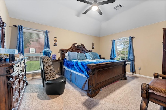 3516 Valley Mist Ct, Temple, TX 76502 - bedroom featuring light carpet, a ceiling fan, and lofted ceiling