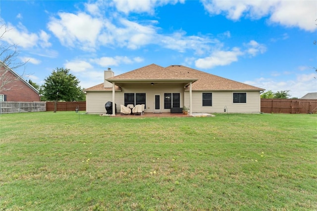 3516 Valley Mist Ct, Temple, TX 76502 - rear view of property with a fenced backyard, a chimney, and a patio area