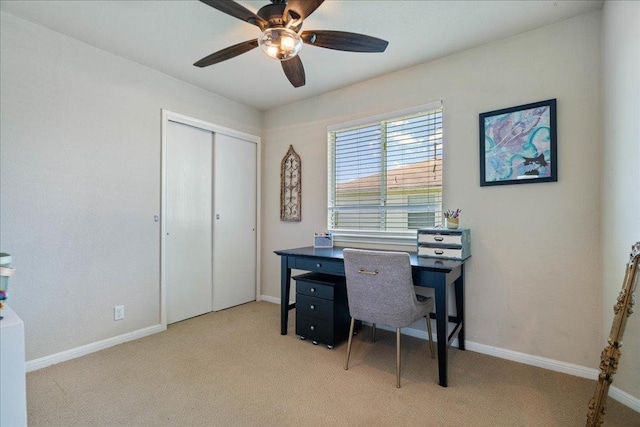 2321 Kale Dr, Austin, TX 78725 - home office with light colored carpet and a ceiling fan