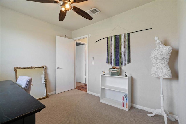 2321 Kale Dr, Austin, TX 78725 - office with a ceiling fan and carpet flooring