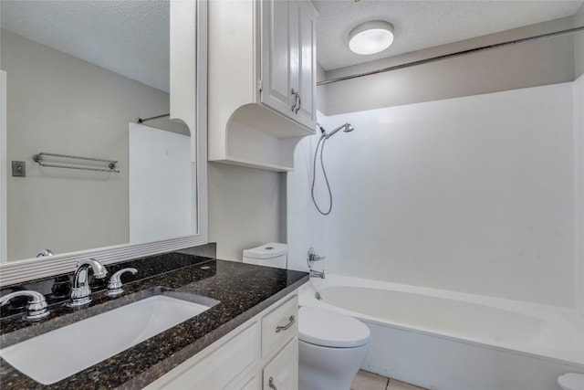 7507 Valburn Dr, Austin, TX 78731 - bathroom with shower / tub combination, vanity, a textured ceiling, and tile patterned flooring