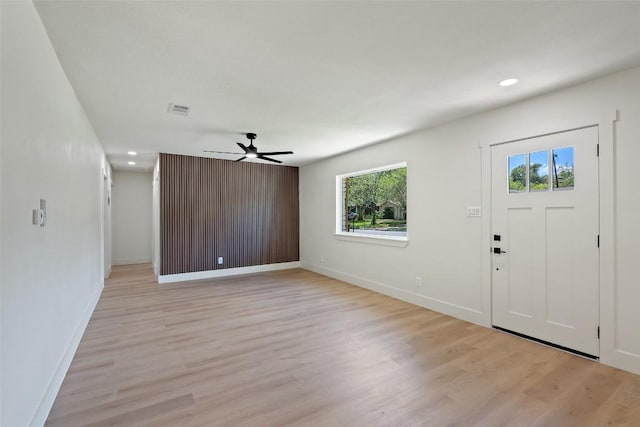 5603 Darlington Ln, Austin, TX 78723 - entrance foyer featuring a ceiling fan, recessed lighting, and light wood-style floors