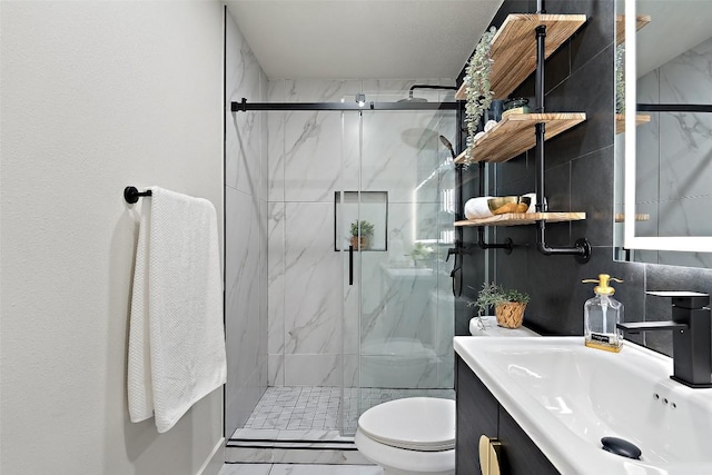 5603 Darlington Ln, Austin, TX 78723 - full bath featuring vanity and a marble finish shower