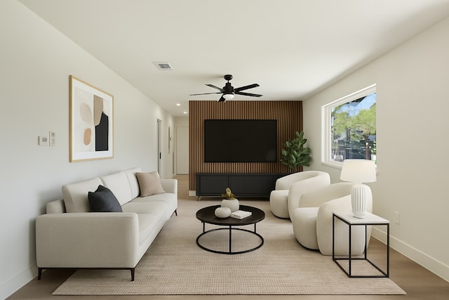 5603 Darlington Ln, Austin, TX 78723 - living room featuring a ceiling fan and recessed lighting