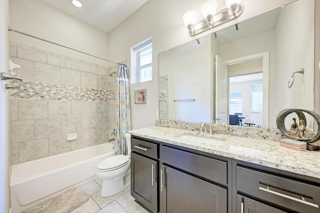 3105 Mccurdy St, Austin, TX 78723 - bathroom featuring tile patterned flooring, shower / bath combo with shower curtain, and vanity