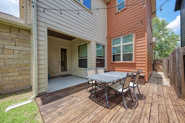 3105 Mccurdy St, Austin, TX 78723 - wooden deck with a fenced backyard and outdoor dining area