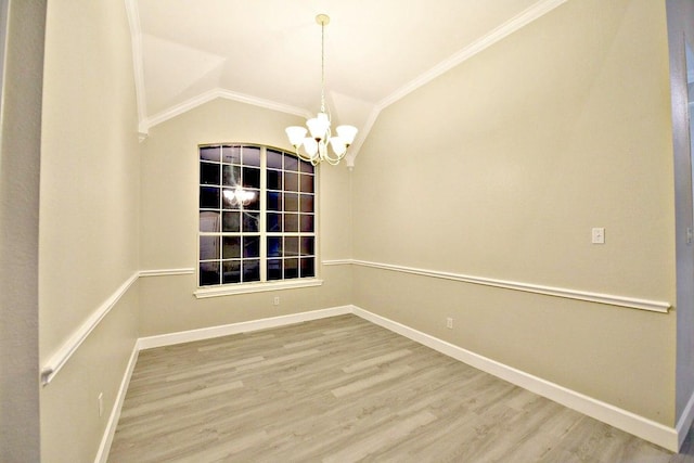 1933 Chasewood Dr, Austin, TX 78727 - spare room with a chandelier, ornamental molding, wood finished floors, and lofted ceiling