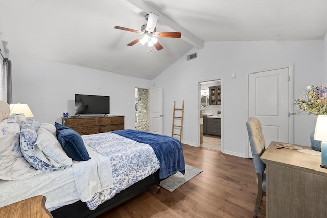 507 S Lake Creek Dr, Round Rock, TX 78681 - bedroom with wood finished floors, ensuite bathroom, and a ceiling fan
